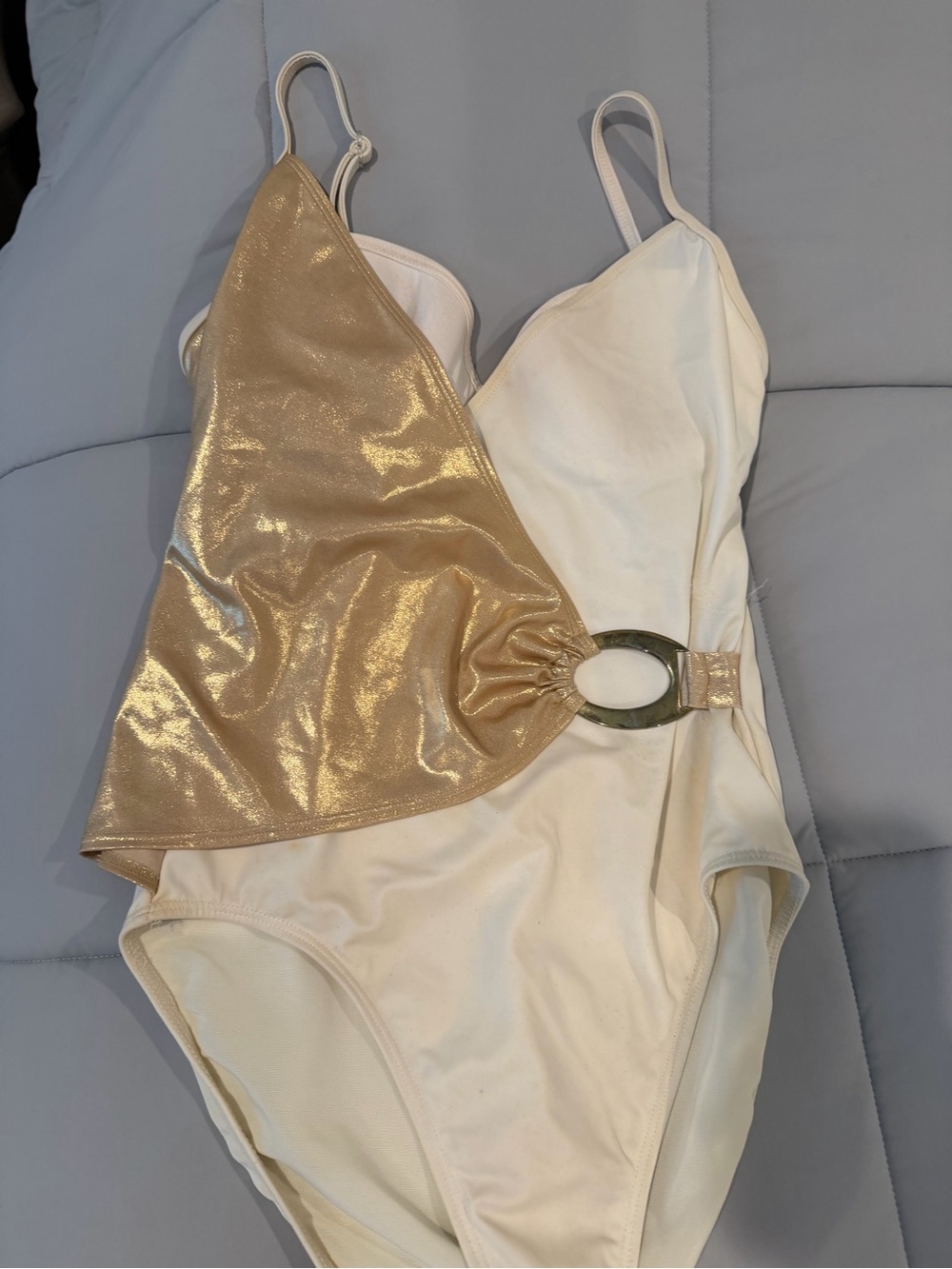 Cream and Metallic Gold One-Piece Swimsuit